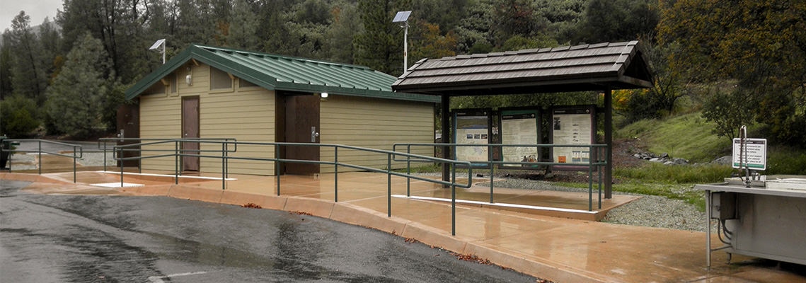 Photo of the restrooms at Oak Bottom Marina Campground in California U.S.A