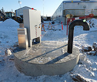 Photo of outdoor-rated wastewater control panel in snowy location