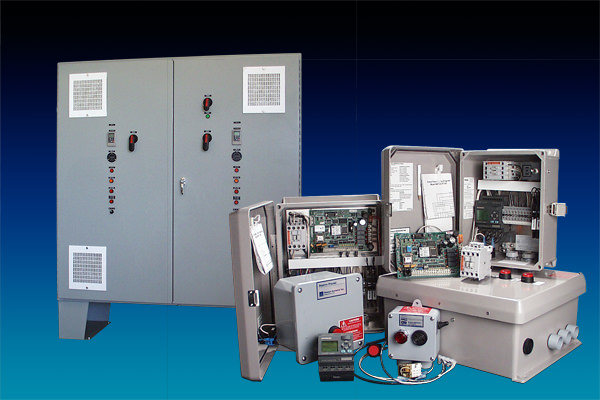 Photo of Orenco Controls products. We design and manufacture control and monitoring products, primarily for pump and flow-control applications. Our panels are used for diverse applications in multiple markets