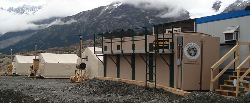 Photo of an AdvanTex AX-Mobile Portable Wastewater Treatment System at a remote work camp